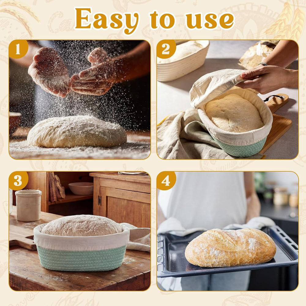 8 Pcs 10 Inch Bread Proofing Basket Set Cotton Rope Oval Banneton Basket Sour...