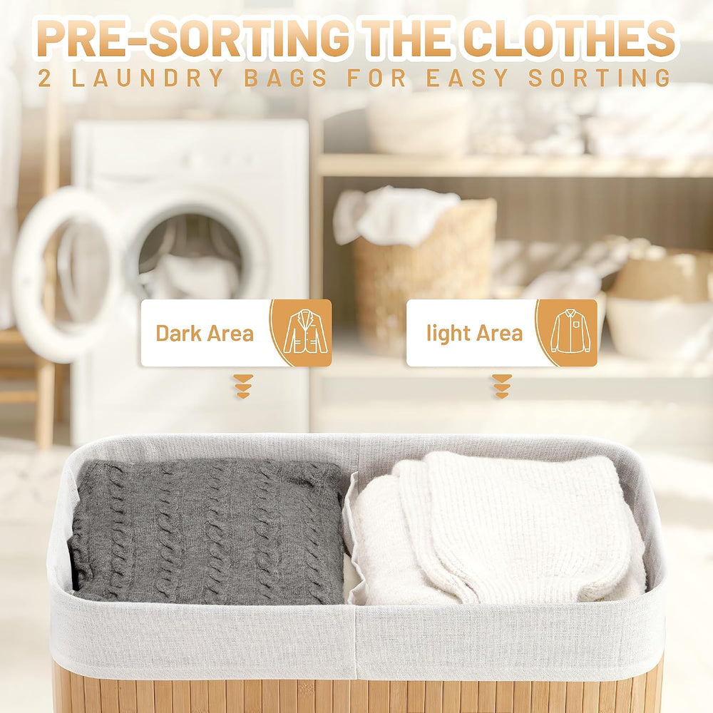 Aliphon 100L Laundry Hamper with lid, 2-Section Clothes Laundry Basket with H...