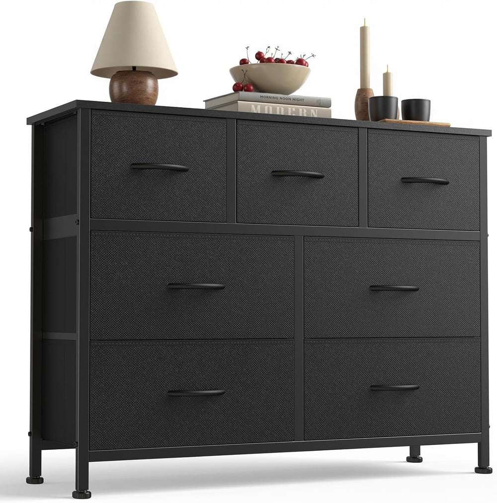 Sweetcrispy 7 Drawer Fabric Dresser for Bedroom Storage with Bins, Black
