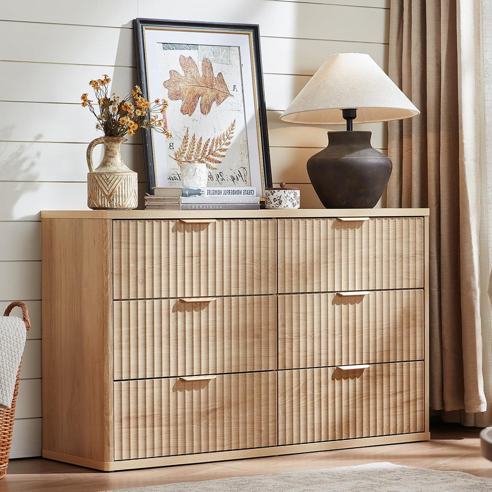 LEYAOYAO Fluted 6 Drawers Dresser for Bedroom, 48" Wide Modern Chest of ...