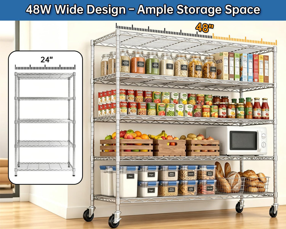48" W x 24" D x 81" H Heavy Duty Wire Metal Storage Shelves wi...