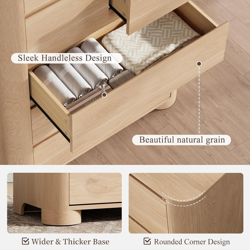 YANSNWO Natural 6 Drawer Dresser for Bedroom, 48" Tall Chest of Drawers