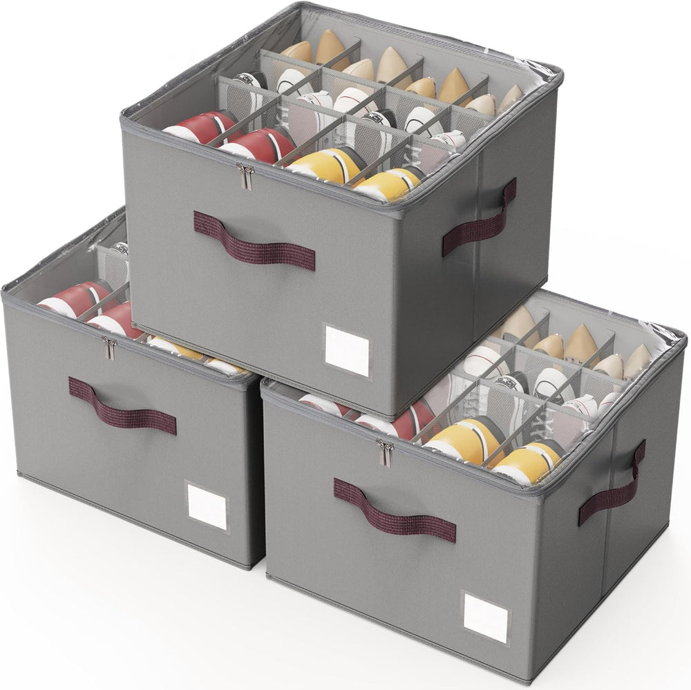 Shoe Organizer for Closet, 3 Pack Shoe Organizer with Transparent Cover and S...