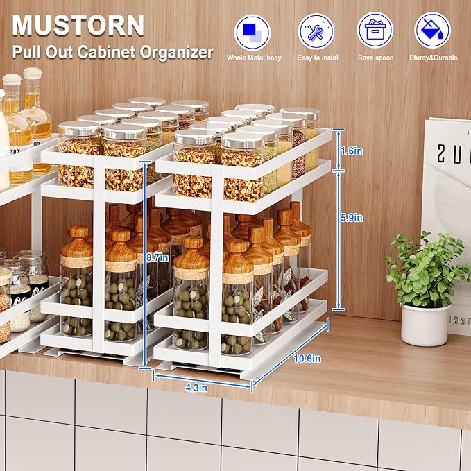 2 Pack Pull Out Spice Rack Organizer