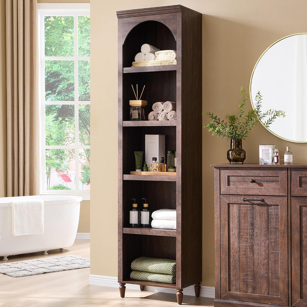 IFBUY 76" Arched Bathroom Storage Cabinet, Narrow Arched Cabinet, Brown