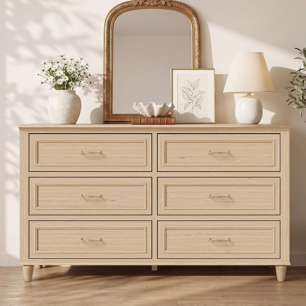 6 Drawer Dresser for Bedroom, 54" Wide Modern Closet Chest of Drawers wi...