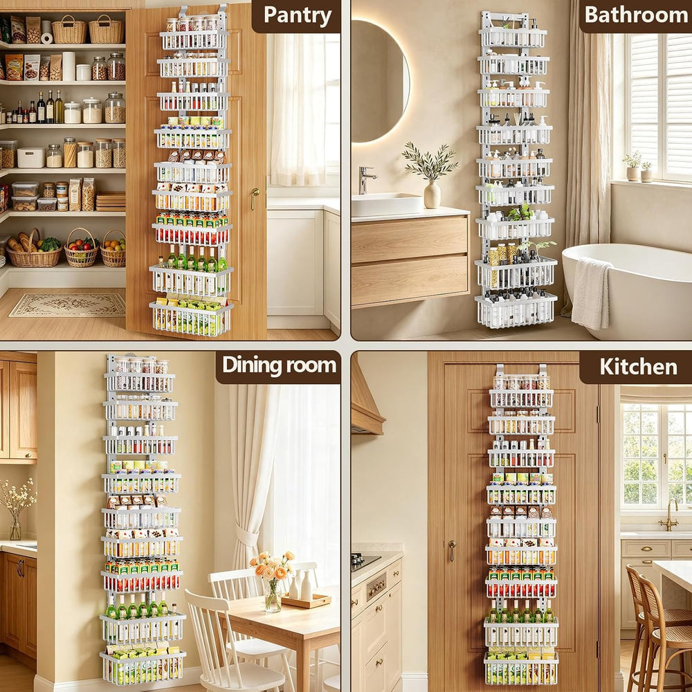 POKIPO 9 Tier Narrow Over The Door Pantry Organizer, 2 in 1 Wall Mount or Han...