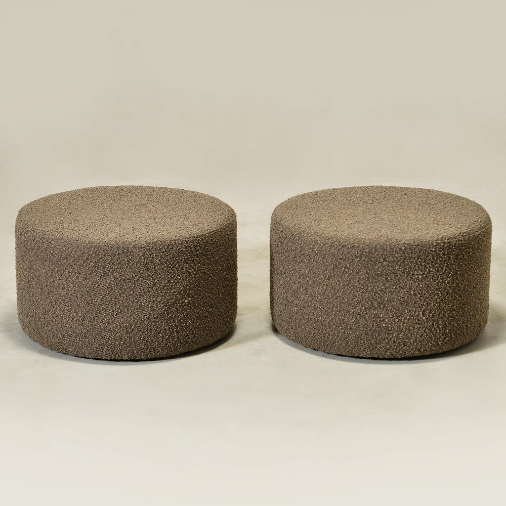 KINWELL Modern Round Boucle Ottoman Set of 2 (24" D x 24" W x 13&qu...