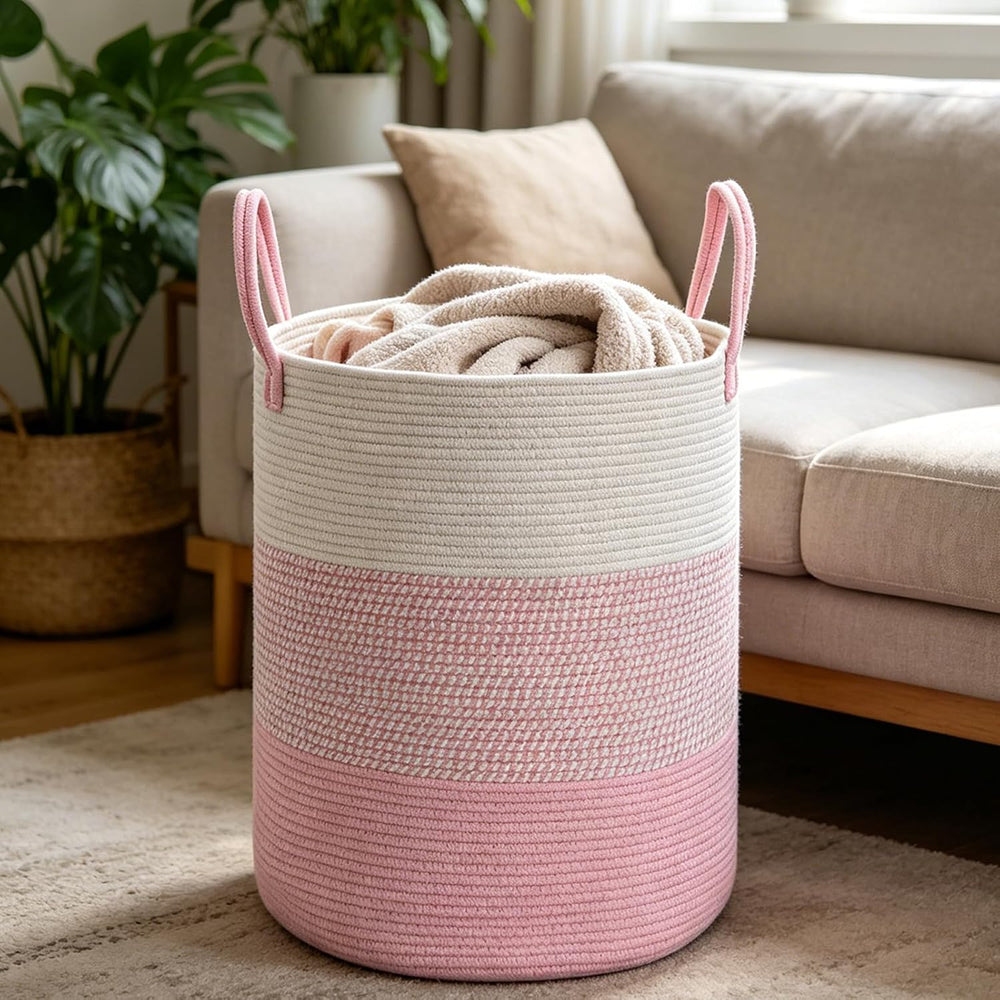 105L Pink Extra Large Laundry Basket, Clothes Hamper with Handles