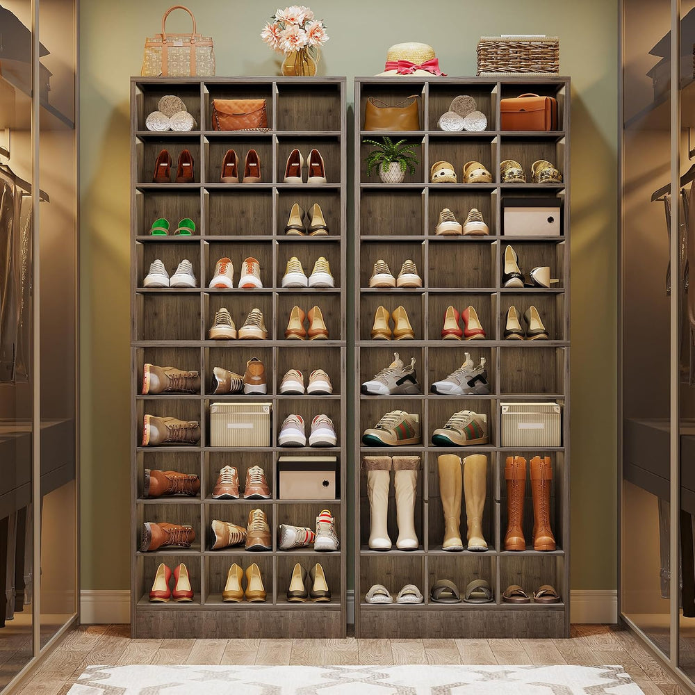 Tribesigns 10-Tier Shoe Storage Cabinet, Gray Wooden Shoe Rack with 30 Cubbie...
