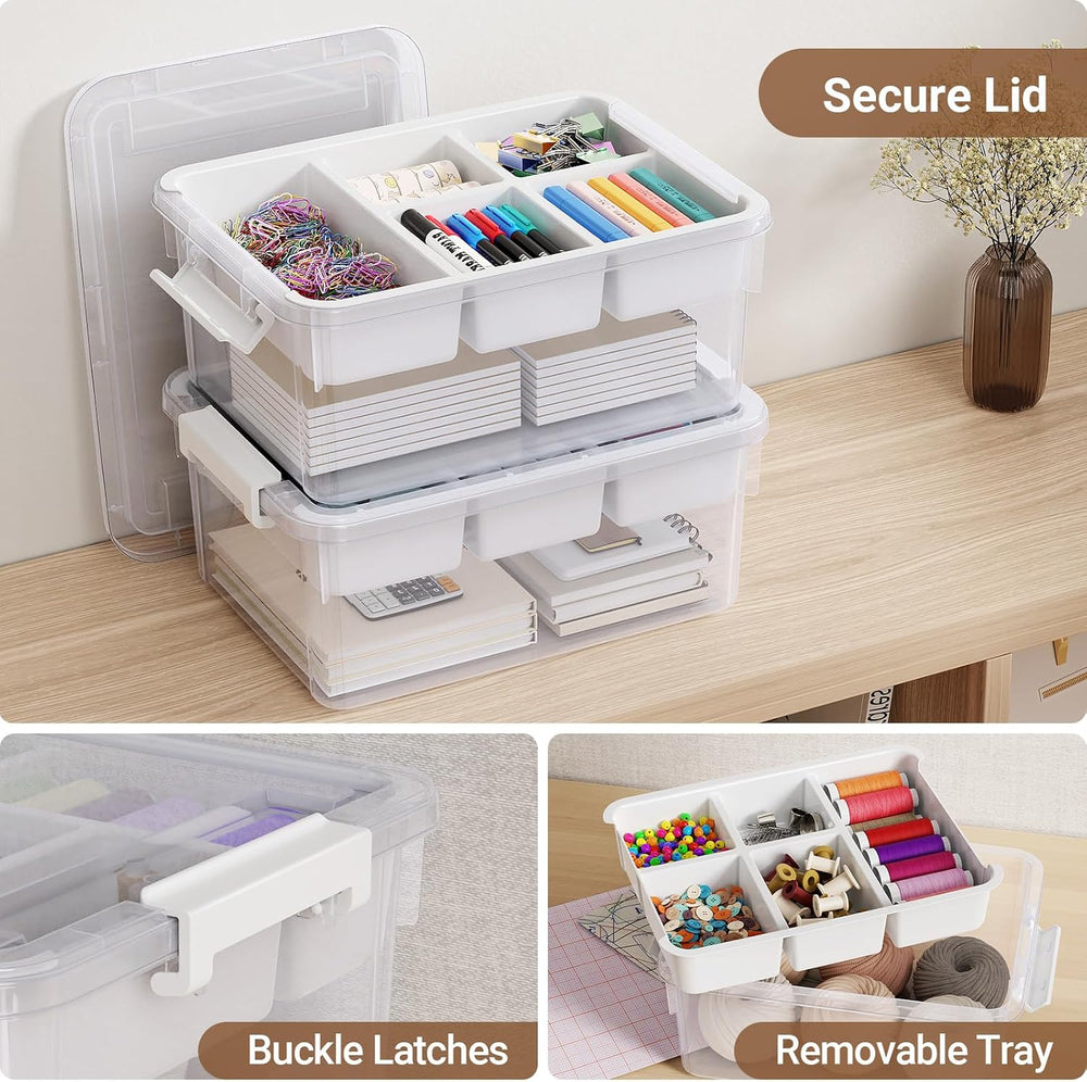 80Qt Stackable Storage Bins with Lids Trays Craft Box Organizers, 4Pack,WH