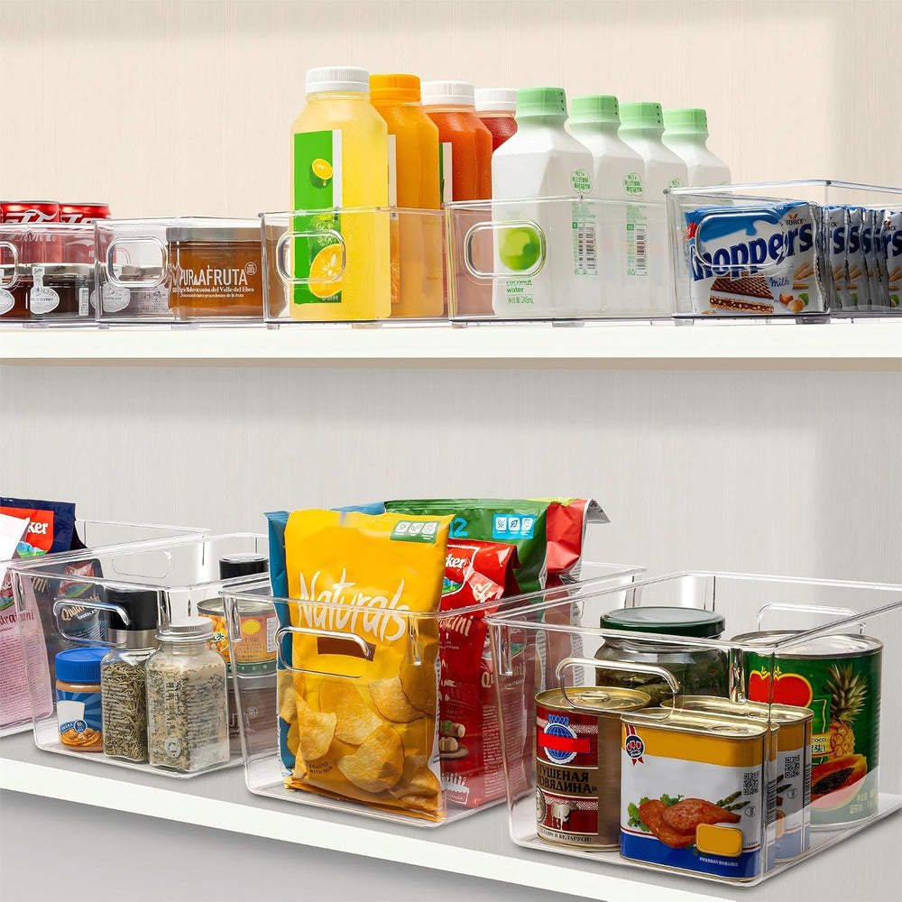 Tiawudi Set of 10 Clear Plastic Storage Bins, 4 Large and 6 Small Stackable S...