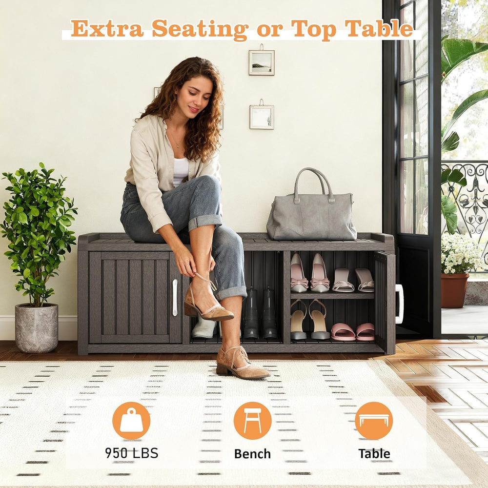 Outdoor Shoe Bench with Waterproof UV-Resistant Indoor Resin Shoe Cabinet Ent...