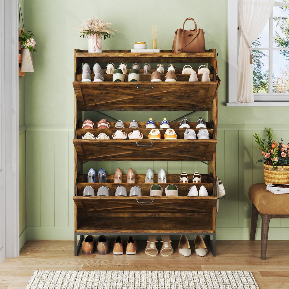 HUAHUU Shoe Cabinet with 3 Flip Drawers, Freestanding Shoe Storage Cabinet fo...