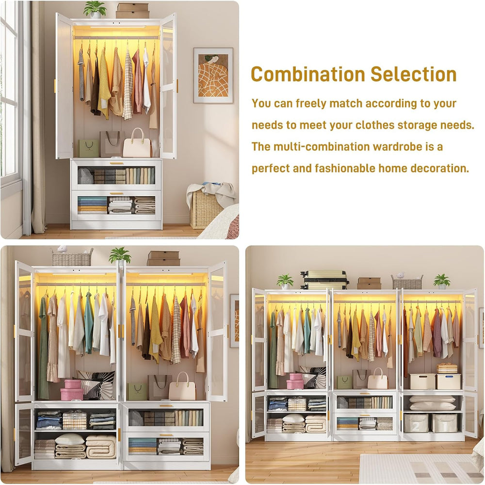 6 Doors Armoire Wardrobe Closet with LED and Mirror,71" H Freestanding W...
