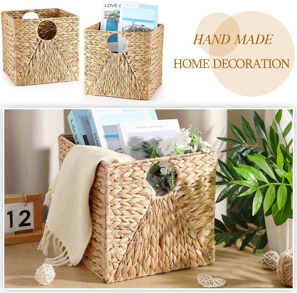 Jinei 6 Pcs Water Hyacinth Storage Baskets 12"x12"x12" Wood Color