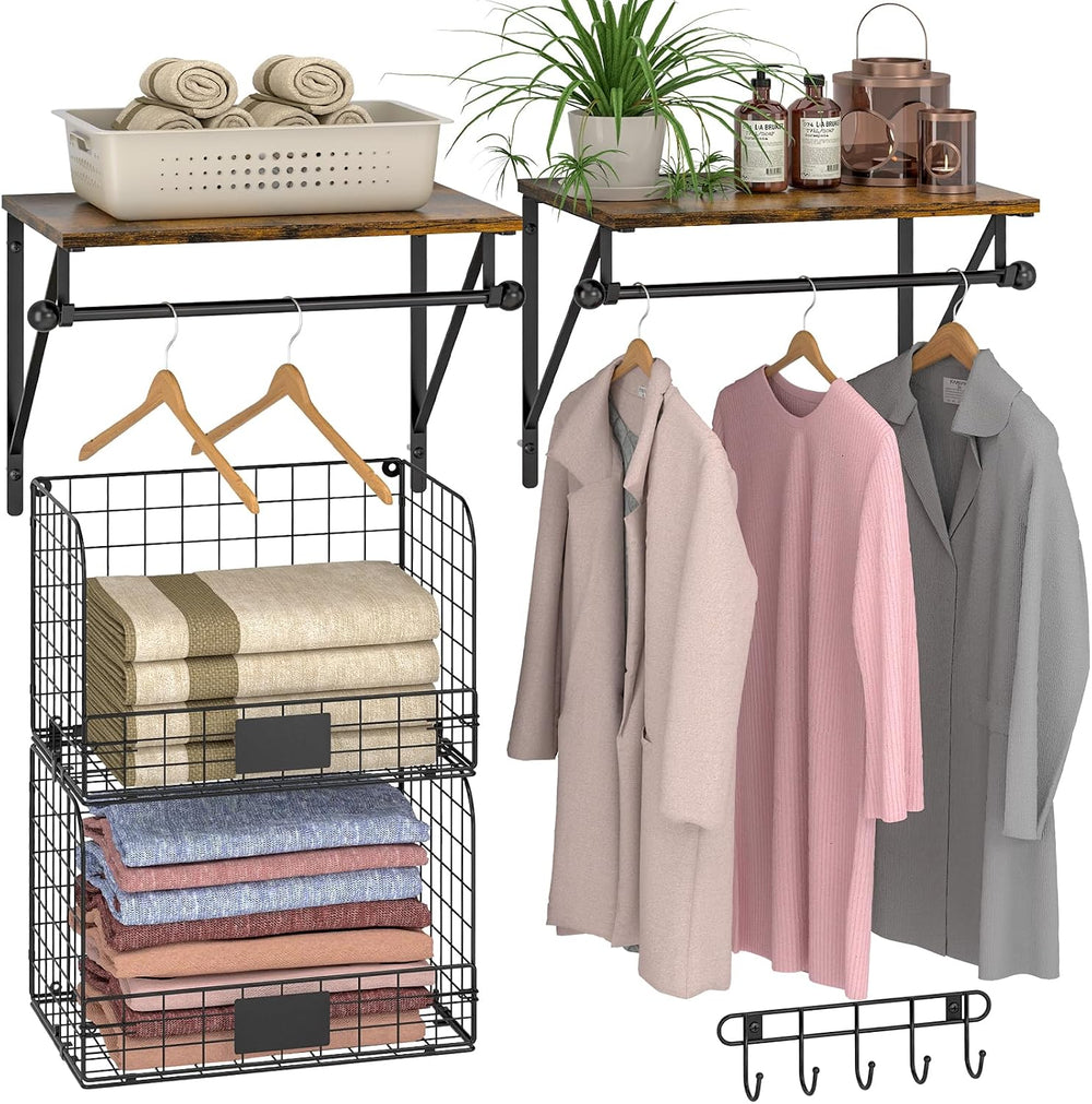 Laundry Room Shelves Wall Mounted with Wire Baskets, Over the Washer and Drye...