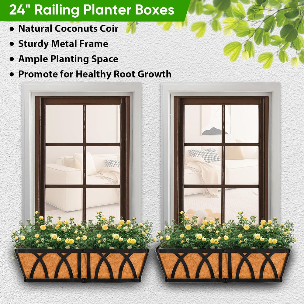 Deck Balcony Railing Planter Window Boxes - 3 Pack 24 Inch Planter Box, Balco...