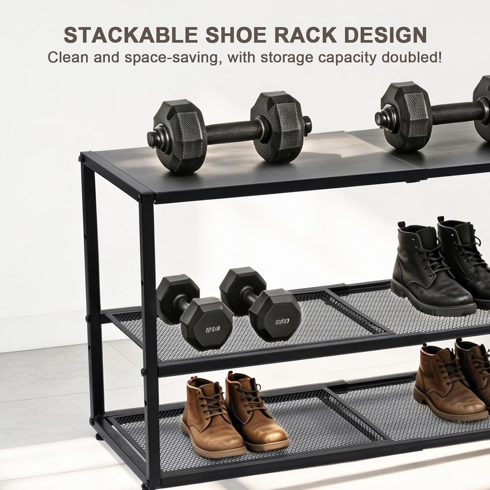 Expandable Shoe Rack,3 Tier Adjustable Metal Shoe Shelf for Closet, Sturdy Fr...