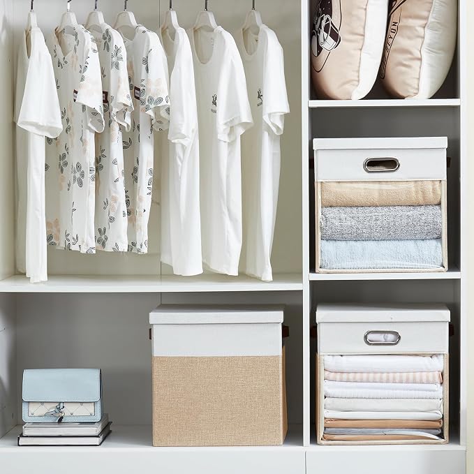 Fabric Storage Cubes with Clear Windows and Lids, Decorative Storage Boxes