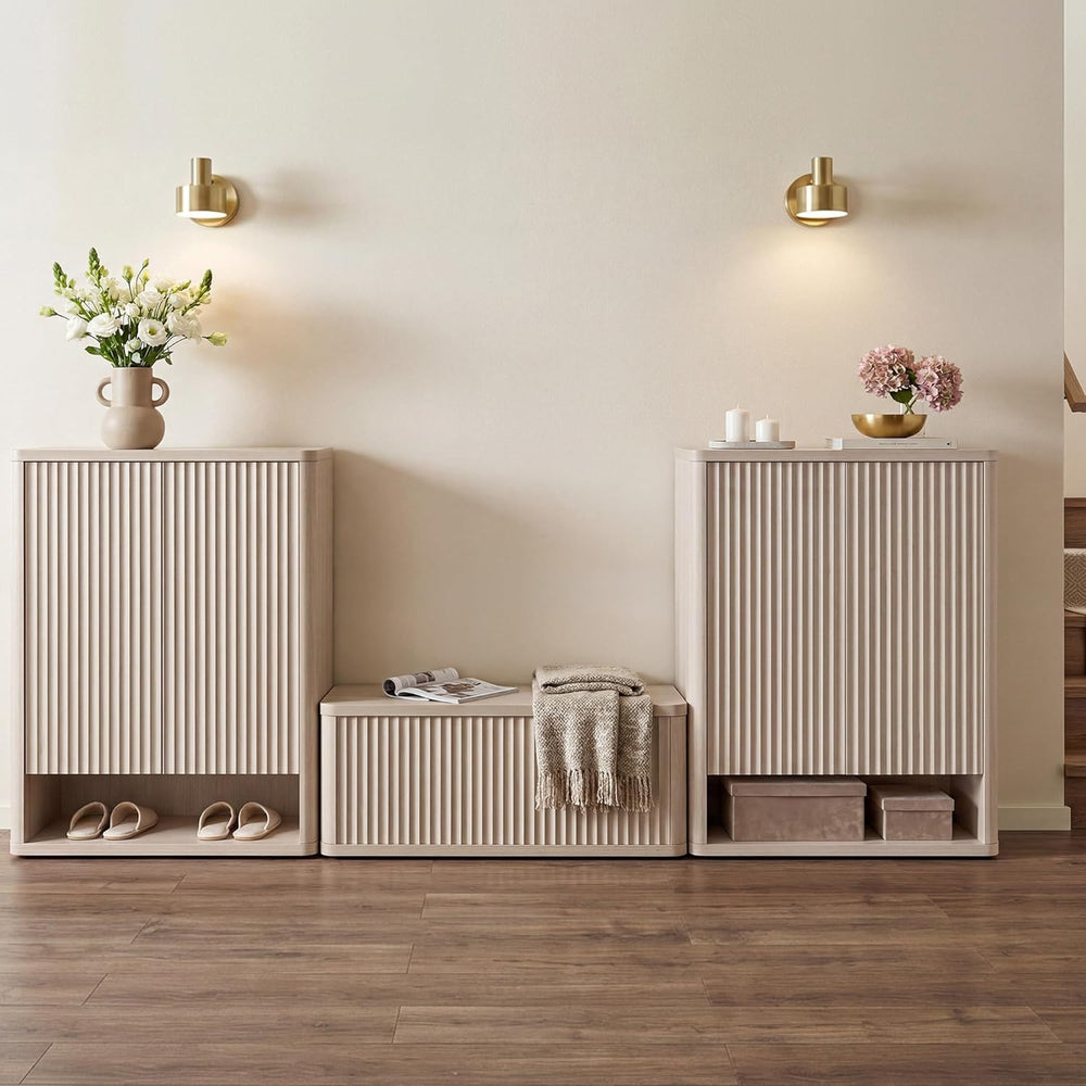 SICOTAS Shoe Cabinet 44 inch Tall Fluted Shoe Cabinet with Doors & 4 Shel...