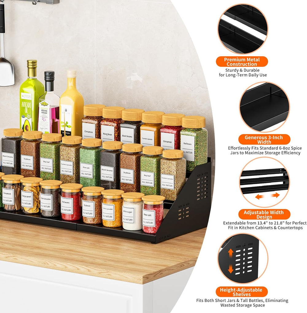 RCHYFEED 3 Tier Spice Rack Organizer for Cabinet,Expands 13.4 to 21.8 Inch