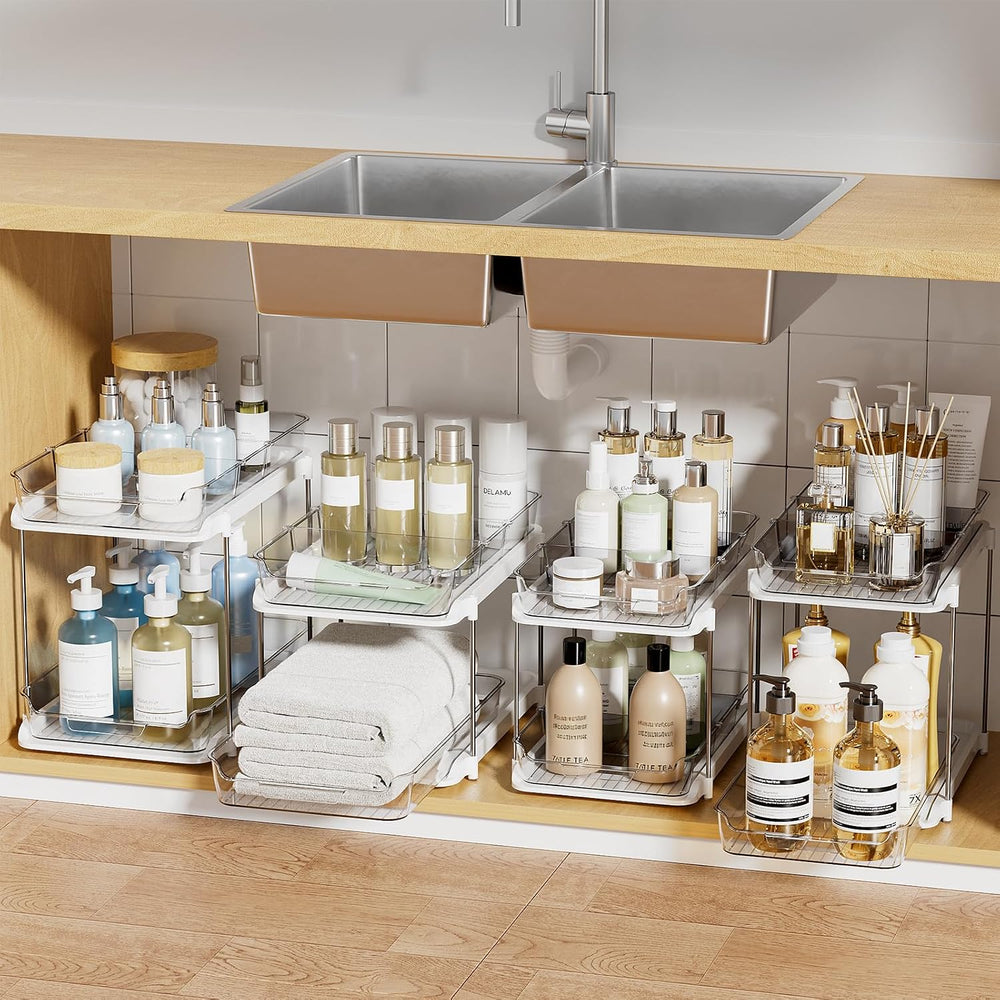 Delamu 2-Tier Multi-Purpose Bathroom Under Sink Organizers and Storage, Stack...