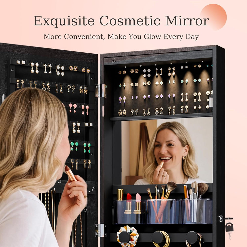 Unisakey Mirror Jewelry Cabinet,Lockable Wall or Door Mounted Jewelry Armoire...