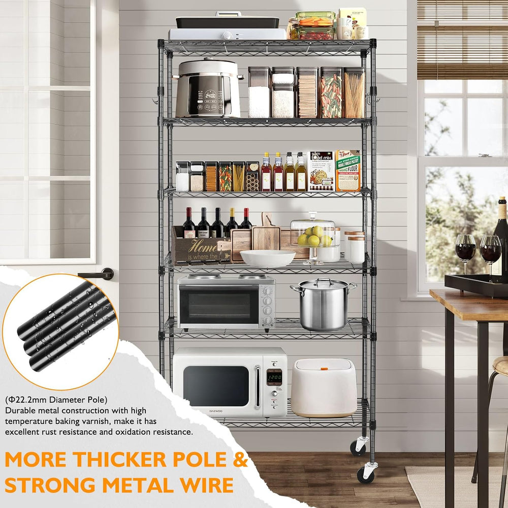 BolDuck 6 Tier Storage Shelves with Wheels, 2100lbs Capacity Heavy Duty Shelv...
