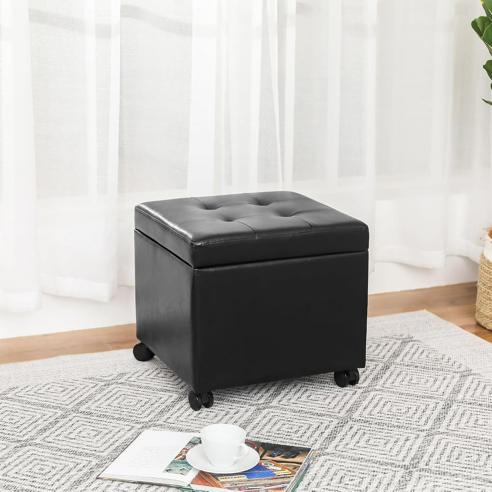17.7" Square Ottoman with Storage Leather Ottoman with Wheels