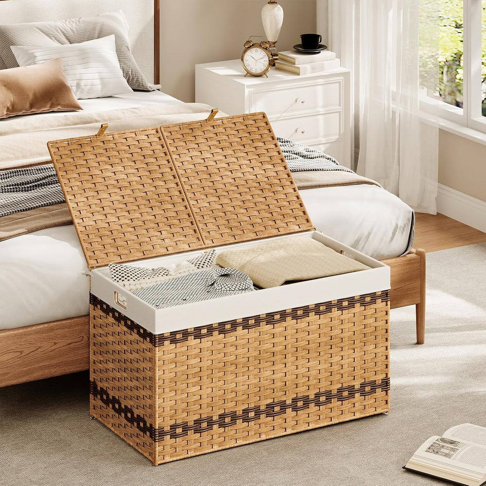 HOOBRO Storage Basket with Lid, 42.3 Gallon (160L) Wicker Storage Basket with...