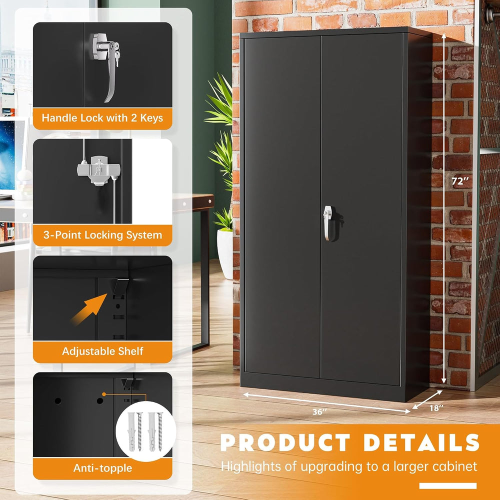 Steel SnapIt Storage Cabinet, 72" Locking Metal Garage Storage Cabinet w...
