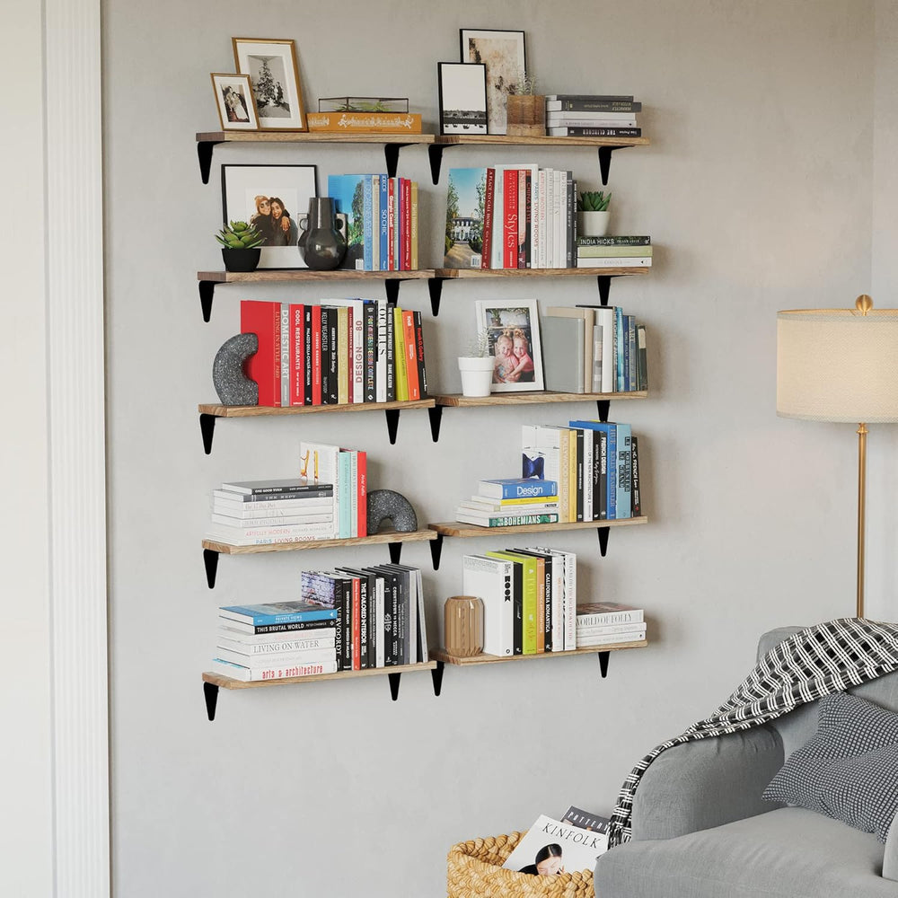 Wallniture Arras Wood Floating Shelves for Wall Storage, Small Bookshelf, Han...