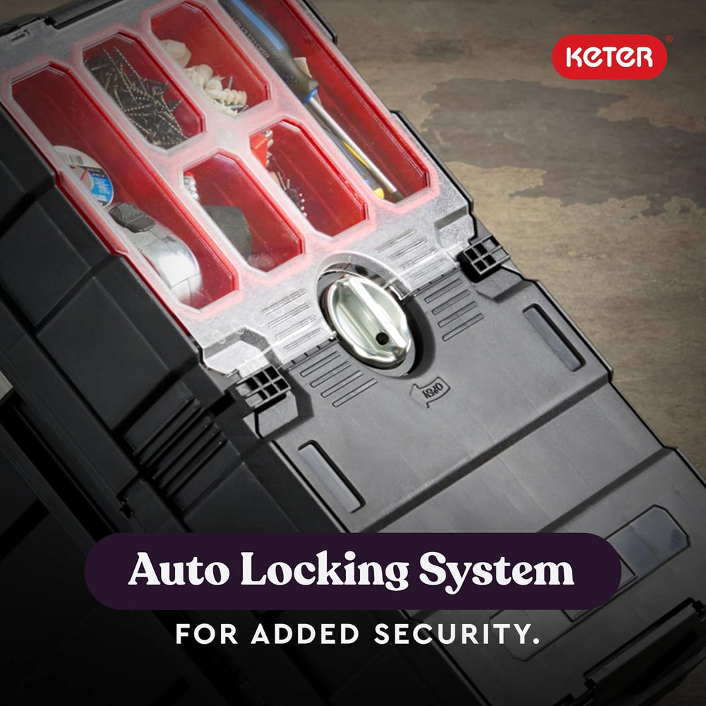 Keter Masterloader Resin Rolling Tool Box with Locking System and Removable B...
