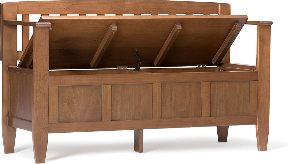 SIMPLIHOME Brooklyn 48" Wide Solid Wood Storage Bench in Saddle Brown