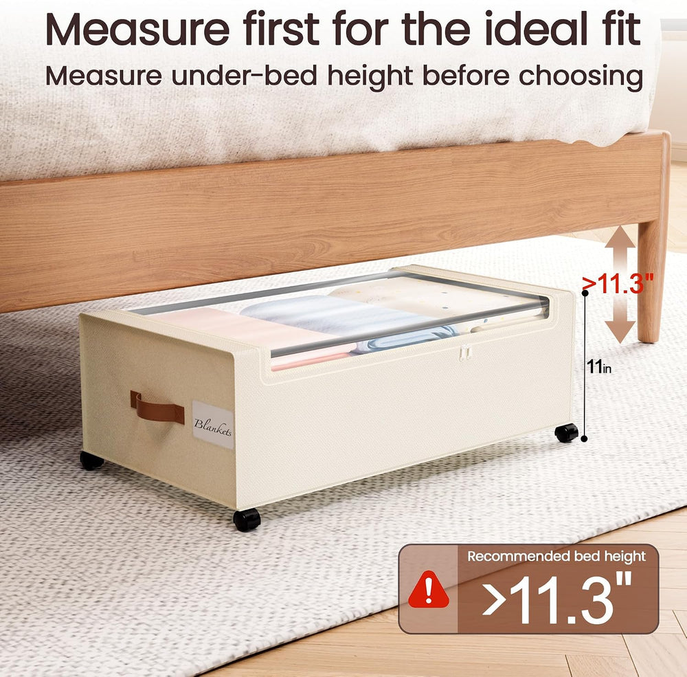 Yecaye 95L Under Bed Storage Containers, Fits 11" Under Bed, 2 Pack, Beige