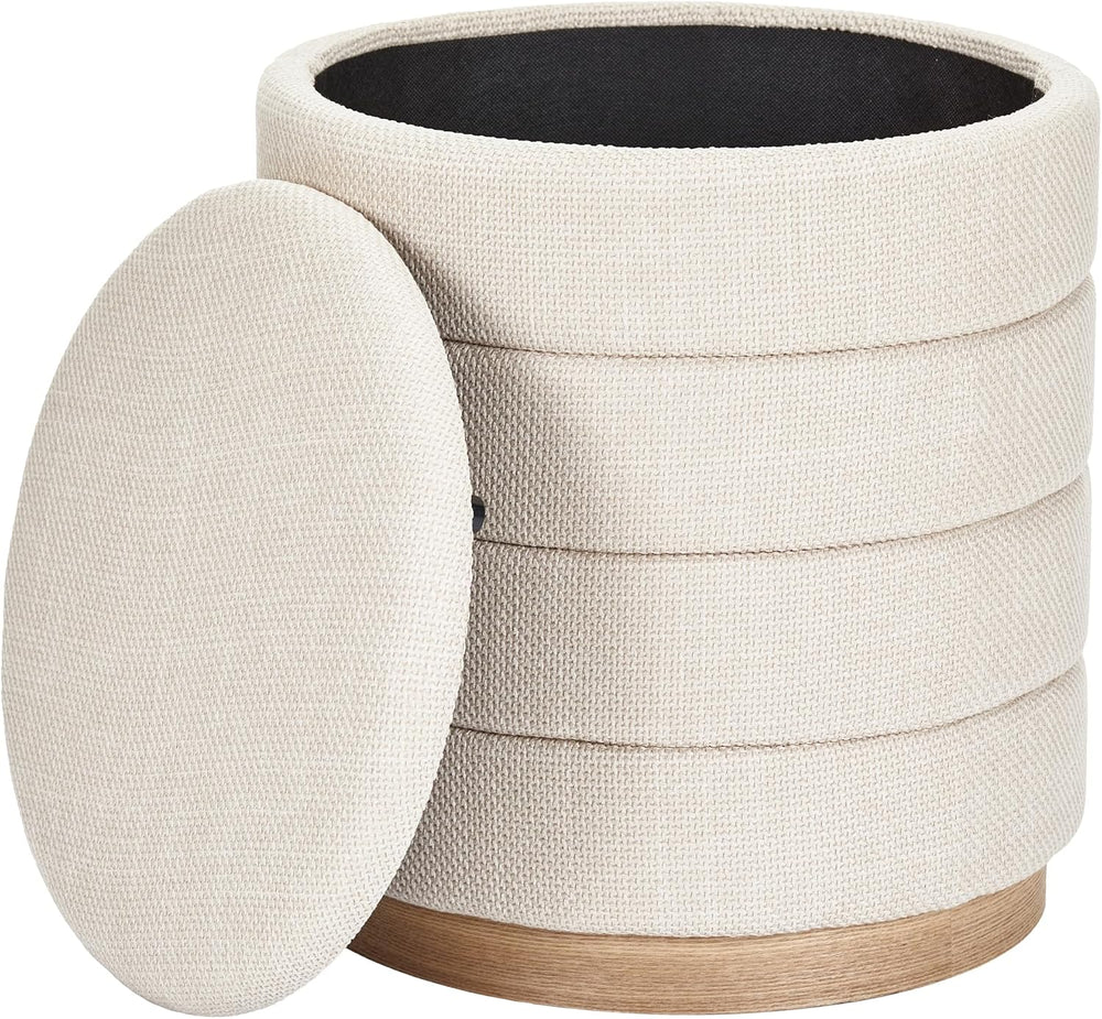 Linen Storage Ottoman Round Footrest with Hidden Storage, Biege 16" L X1...