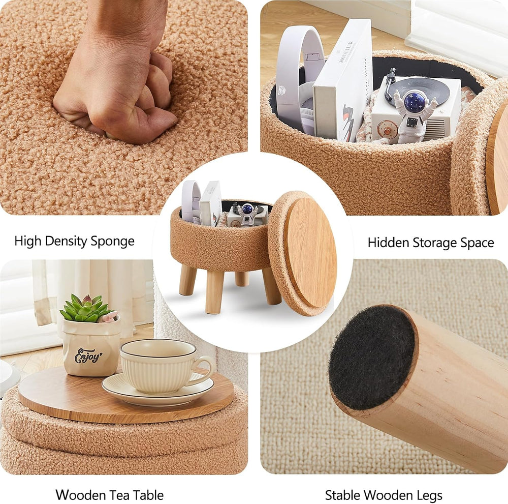 Wimarsbon Storage Ottoman, Modern Round Footrest with Soft Padded Seat, Teddy...