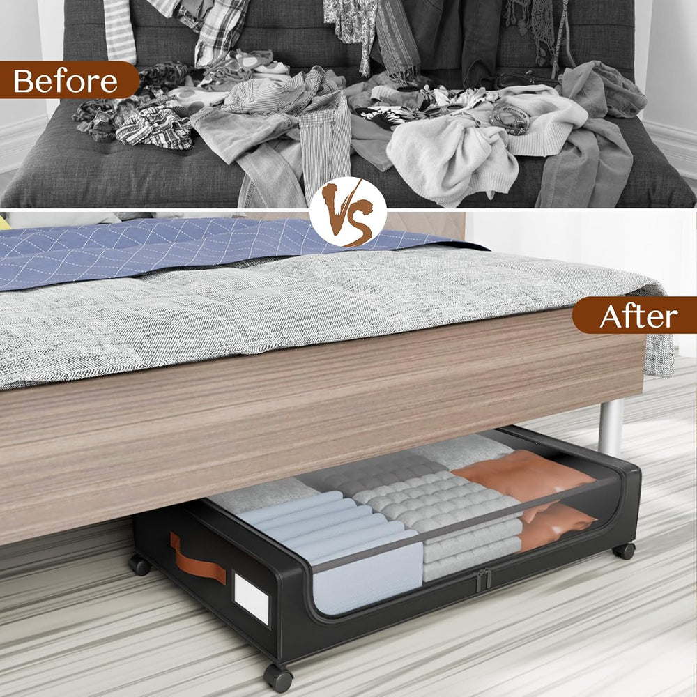 Under Bed Storage with Wheels, UnderBed Storage Containers with Clear Lid and...