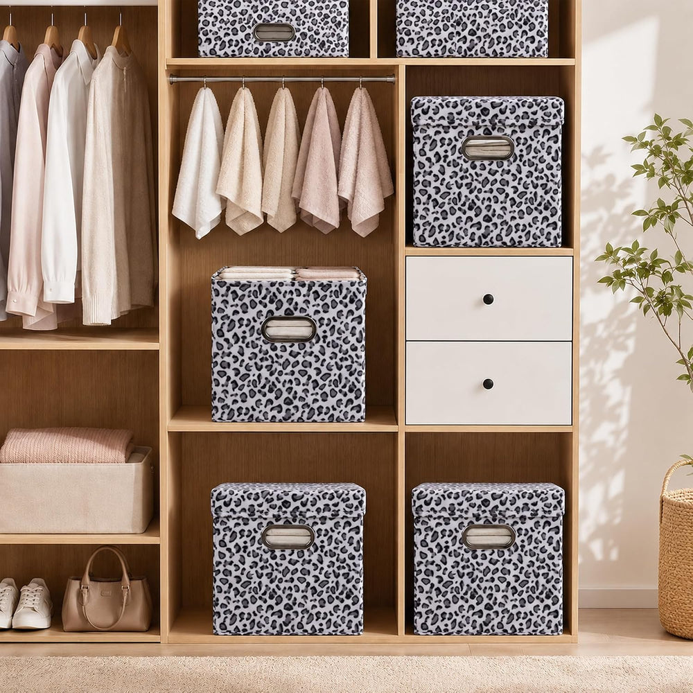 ANMINY Leopard Cheetah Print Storage Cubes Bins with Lids, 11Inch 4PCS