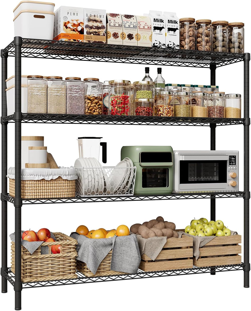 Garvee 4 Tier Storage Shelves 47" Wide Metal Shelving, 2640LBS, for Kitchen