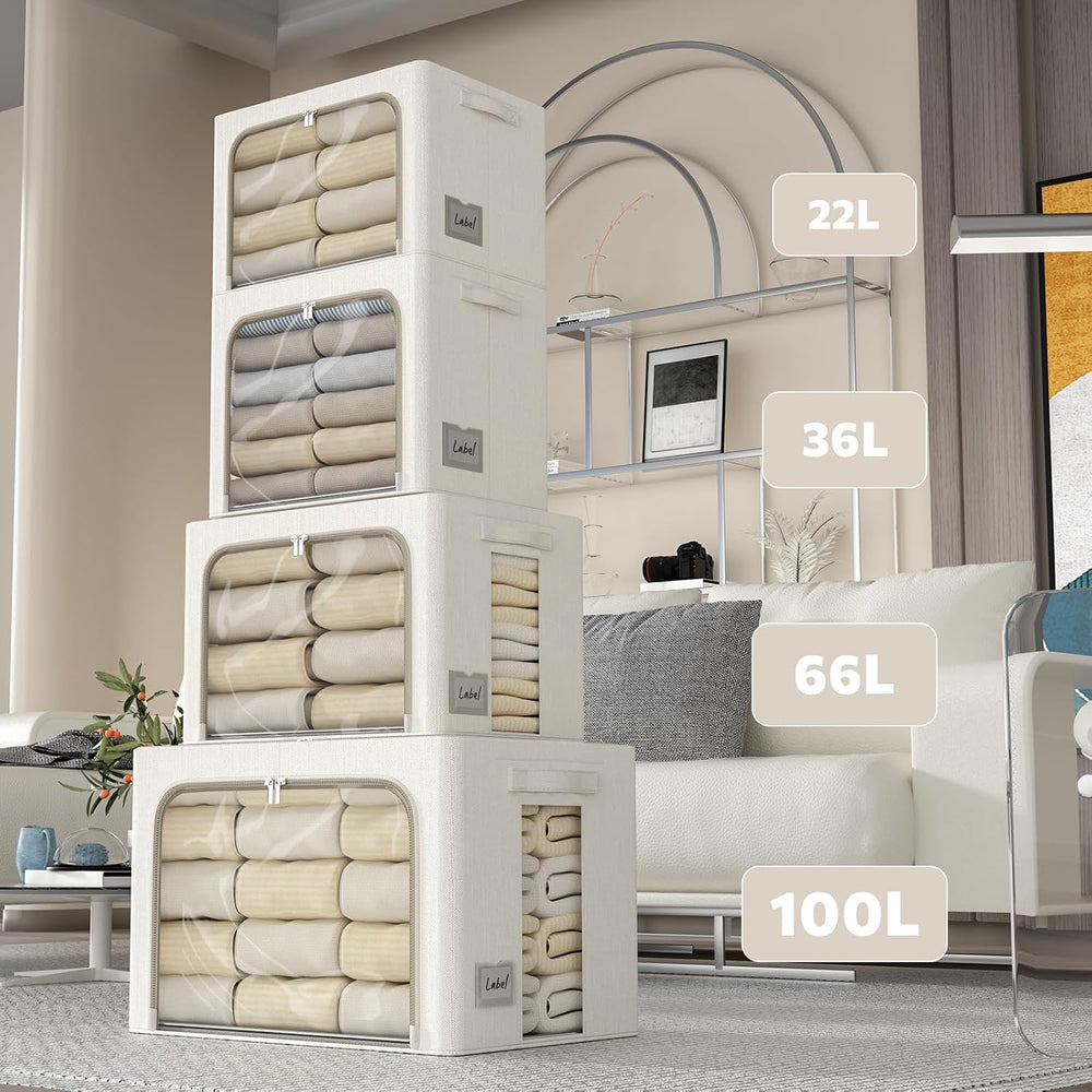 FHSQX 6 Pack Clothes Storage Bins with Metal Frame 100L Foldable Storage Bins...