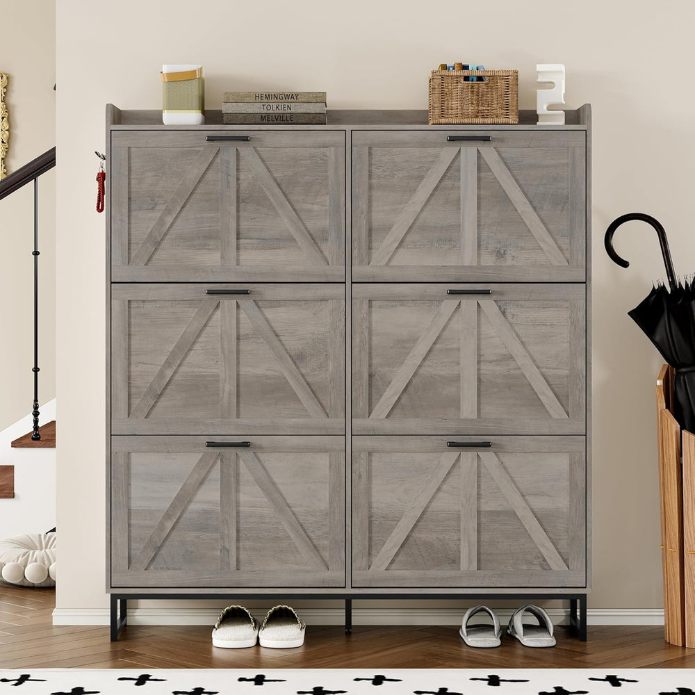 BORNOON Shoe Cabinet with 6 Flip Drawers Narrow Shoe Storage Cabinet Organize...