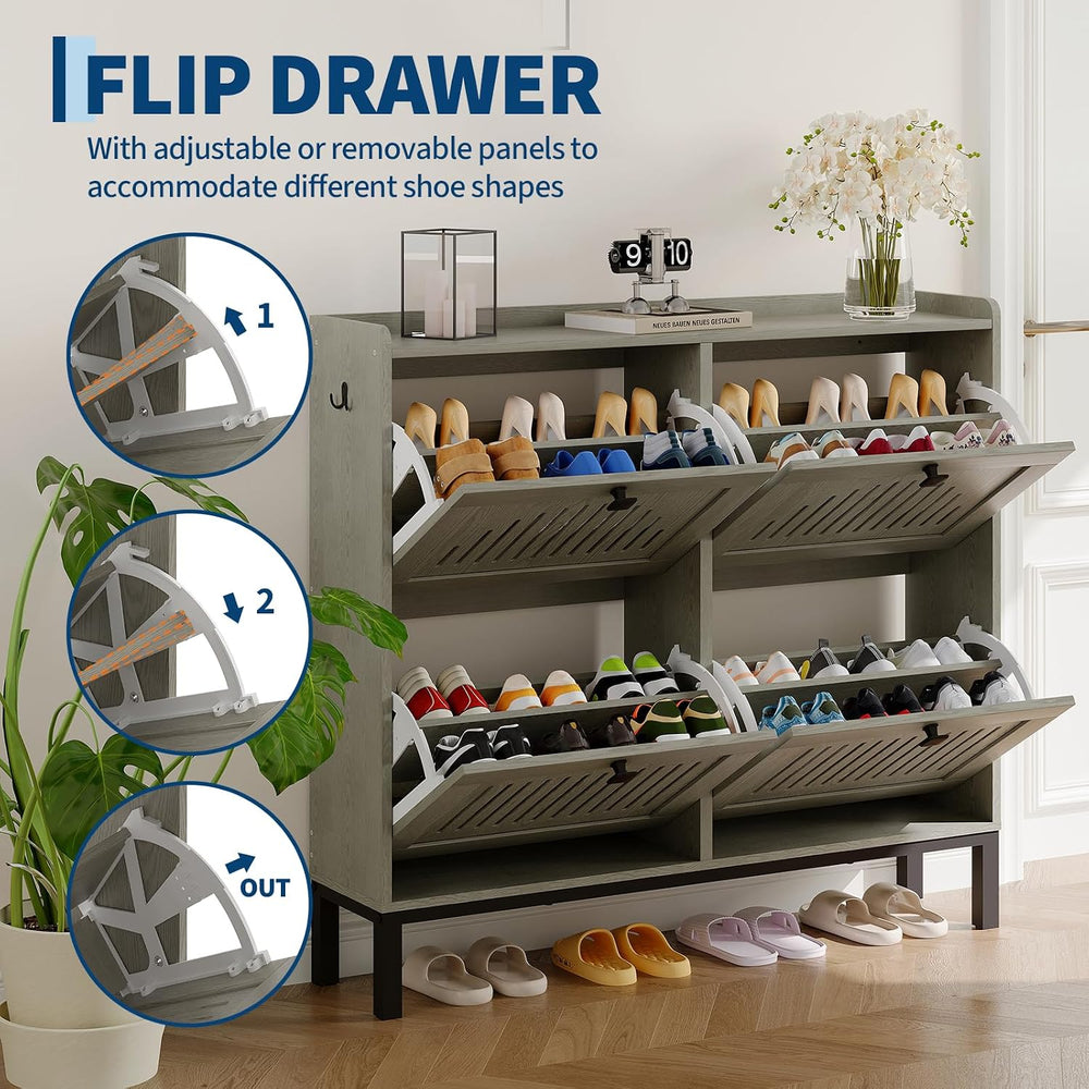 Garvee 4 Flip Drawer Shoe Cabinet with Adjustable Shelves, Hidden Shoe Organi...