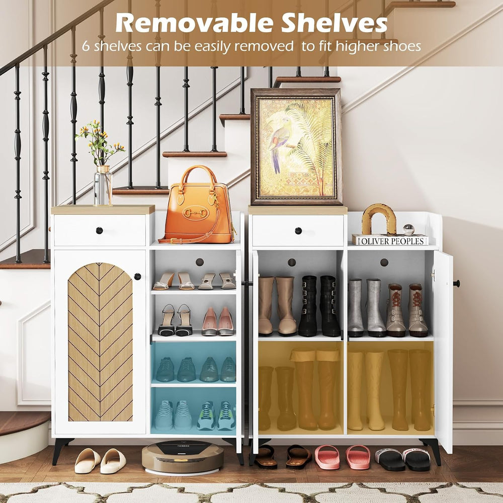 LOKO Shoe Cabinet with Doors, 6-Tier Shoe Storage Cabinet with Drawer, 6 Adju...