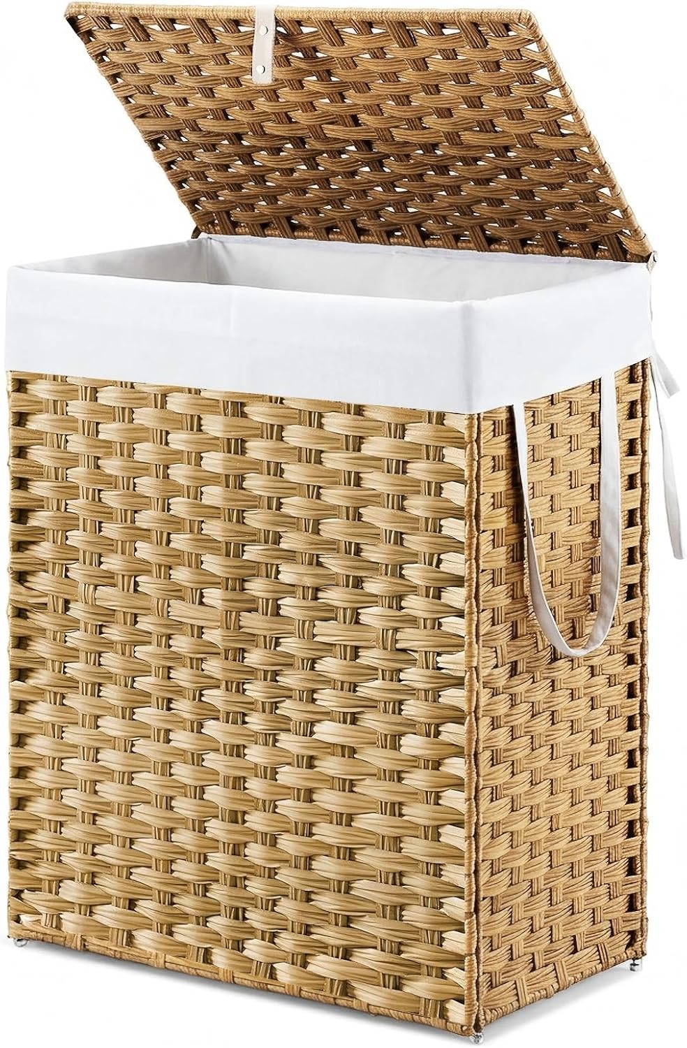 DUMOS Laundry Basket with Lid, 90L Wicker Laundry Hampers, Goose Yellow