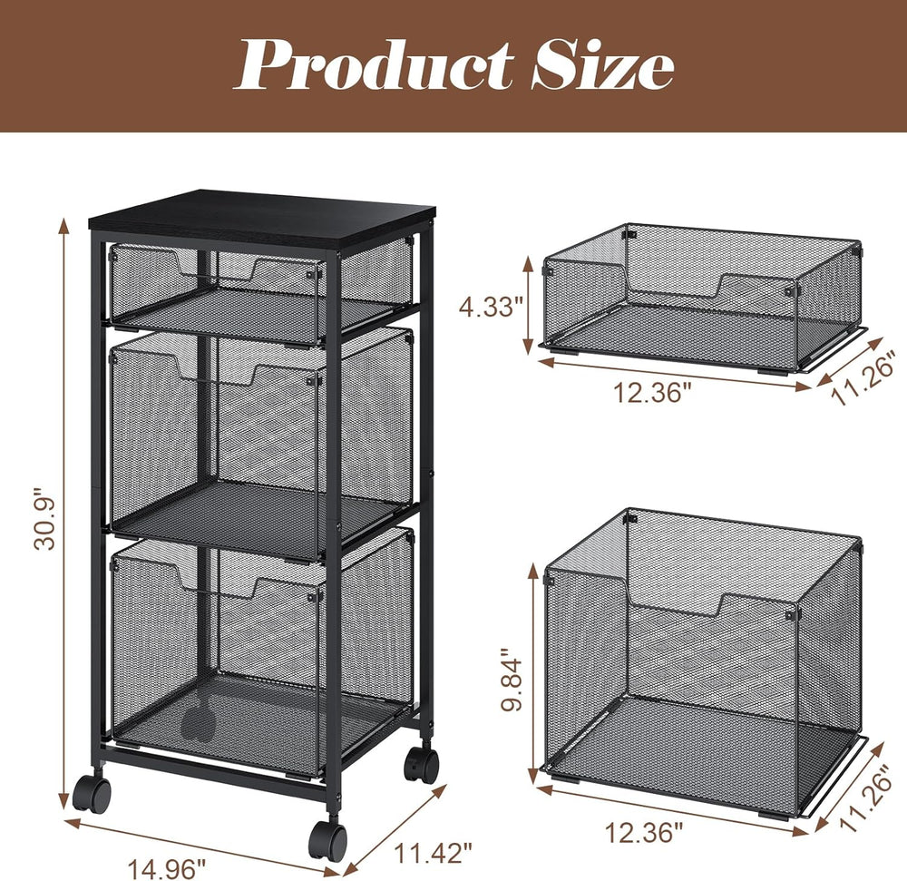Sbanmao 3 Drawer Mobile File Cabinet for Home Office, Rolling Filing Cabinet ...