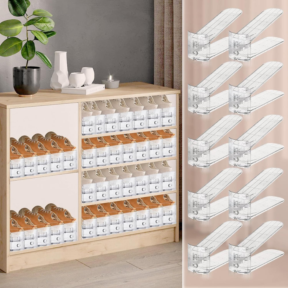 FENRUNXU Transparent Shoe Slots Organizer for Closet, 20 Pack Shoe Stacker Or...