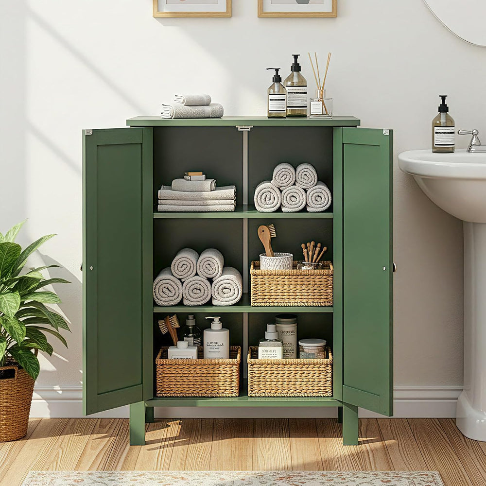 VINGLI Green Bathroom Storage Cabinet Free Standing, Wooden Floor Cabinet wit...