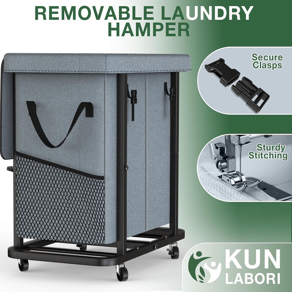 Laundry Basket with Lid,190L Rolling Laundry Hamper with Wheels,Grey